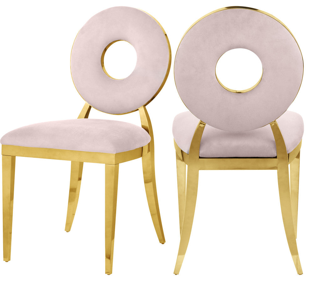 Carousel Upholstered Dining Chair, Set of 2, Pink Velvet, Gold Finish
