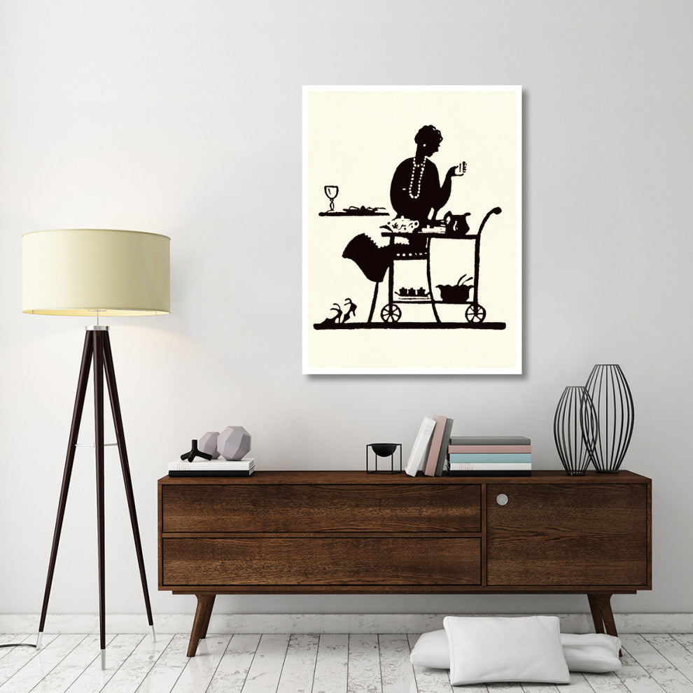 "Homemaker Takes Items From a Serving Cart" Print by Maxfield Parrish, 38"x50"