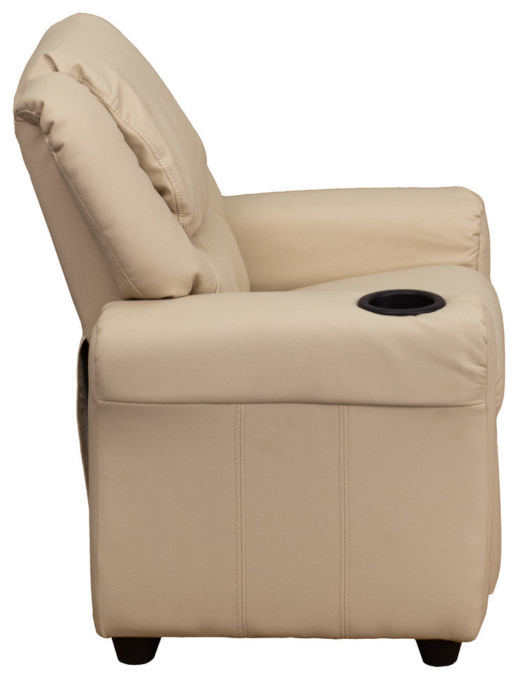 Kids Recliner With Cup Holder And Headrest, Beige