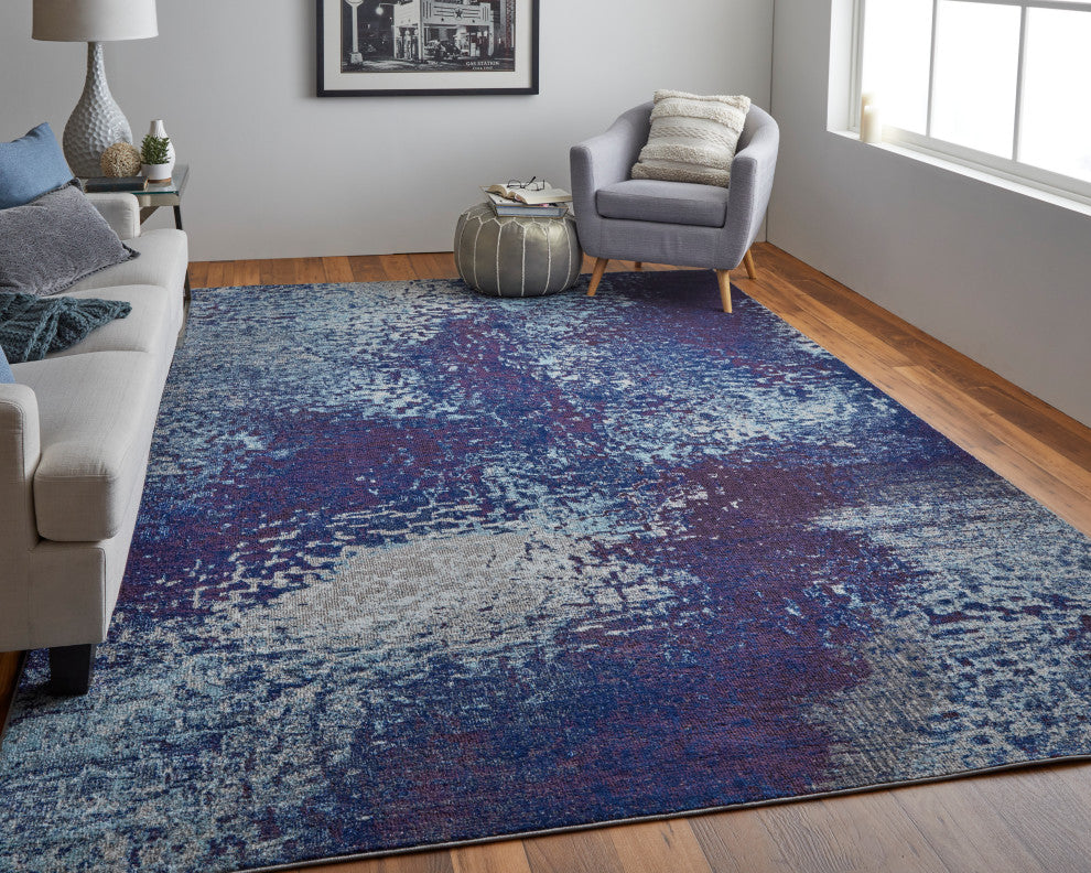 Weave & Wander Adelmo Abstract Contemporary Rug, Blue/Purple, 7'10"x10'
