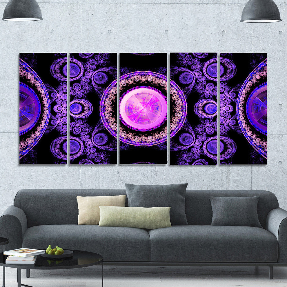 Purple Psychedelic Relaxing Art, Abstract Canvas Art Print, 60"x28", 5 Panels