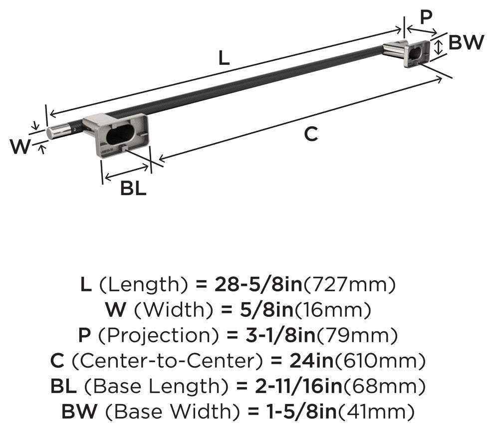 Amerock Esquire Contemporary Towel Bar, Polished Nickel/Black Bronze, 24" Center