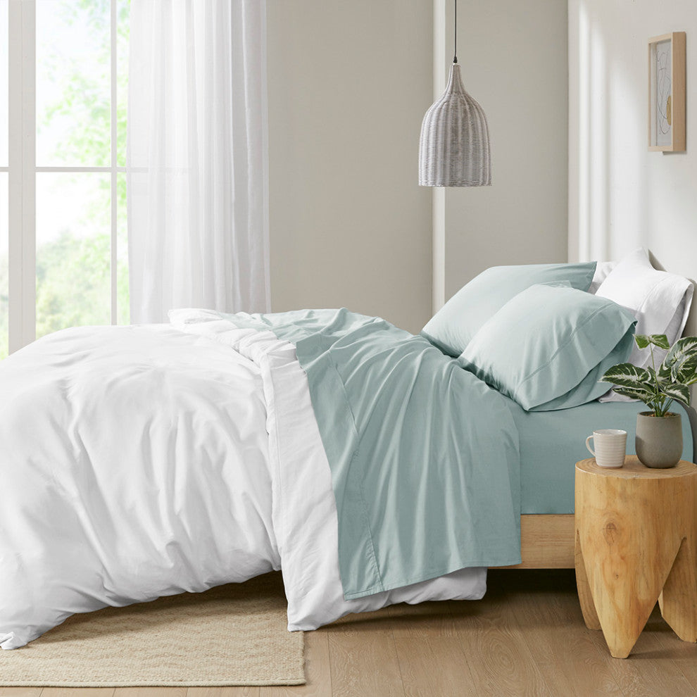 Madison Park Peached Percale Cotton Peached Percale Sheet Set, Aqua