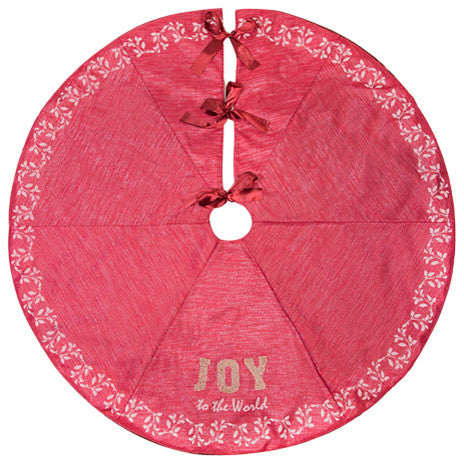 Joy to the world Christmas Tree Skirt, Red, 56" Round