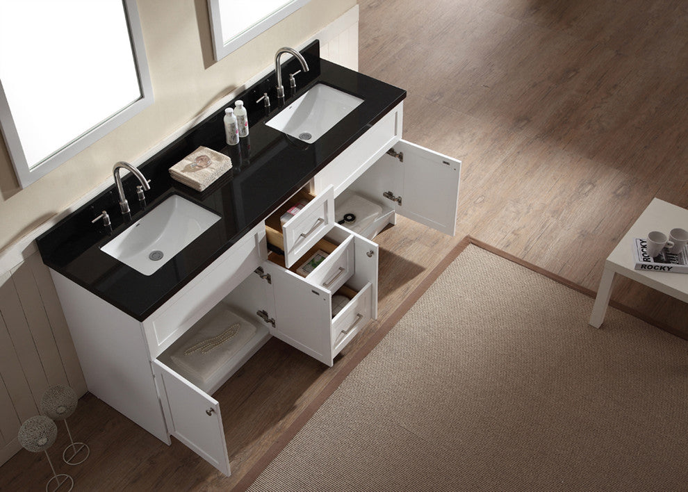 Hamlet 73" Double Sink Vanity Set With Absolute Black Granite Top, White