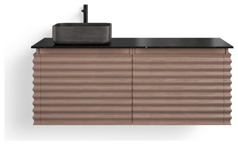 The Accordion Bathroom Vanity, Chestnut Oak, 60", Left Single Sink, Wall Mount