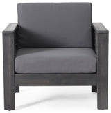 Rabun Outdoor Acacia Wood Club Chairs with Cushions, Dark Gray, Single