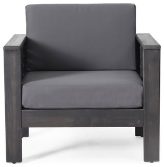 Rabun Outdoor Acacia Wood Club Chairs with Cushions, Dark Gray, Single