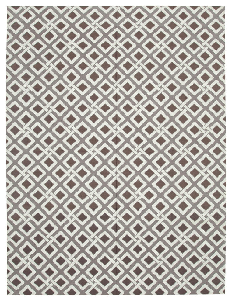 Rug N Carpet - Handmade Wool 9' 0'' x 12' 0'' Geometric Dhurrie Kilim Rug