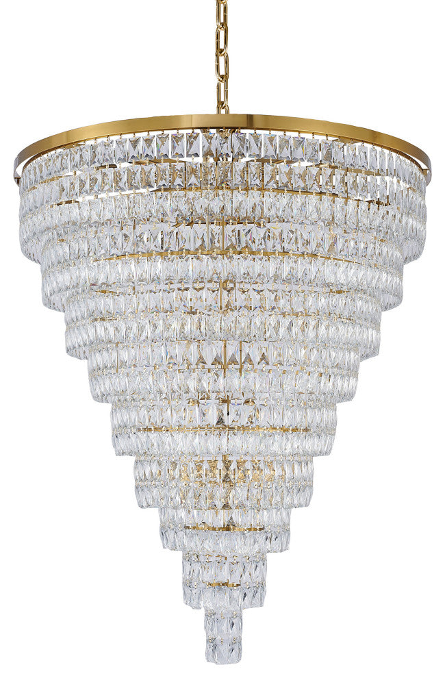 42" 32-Light Gold Metal 9-Tier Chandelier With Clear Crystals