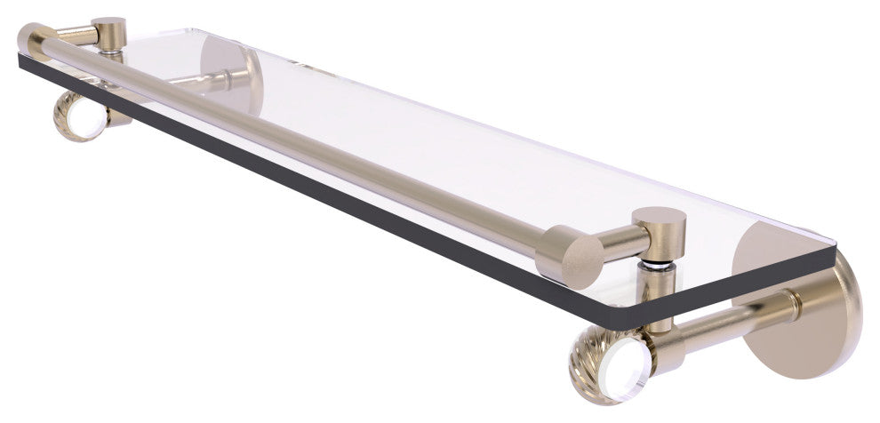 Clearview 22" Gallery Rail Glass Shelf with Twisted Accents, Antique Pewter