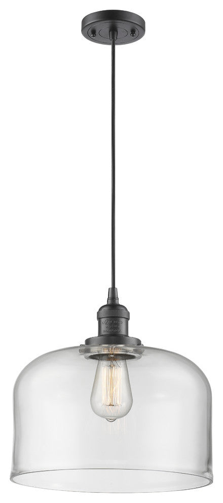 1-Light Large Bell 12" Pendant, Oil Rubbed Bronze, Glass: Clear