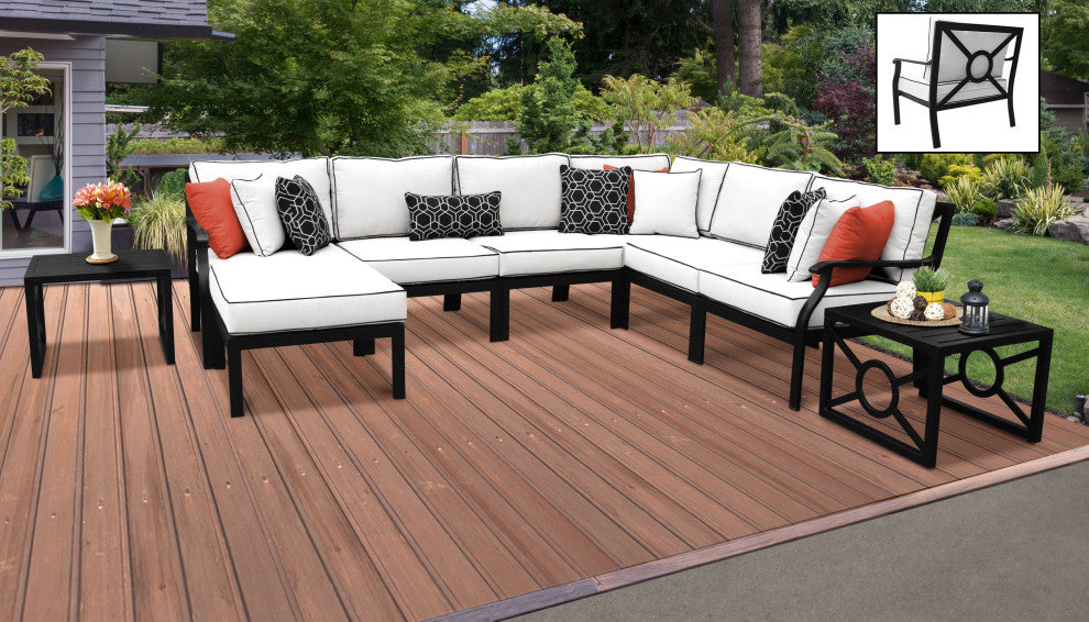 kathy ireland Madison Ave. 9 Piece Aluminum Patio Furniture Set 09b, Snow