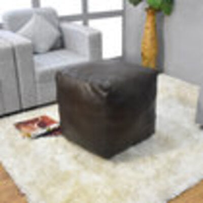 Poufs-Solid Goat Leather Pouf, Handmade (Recycled Cotton Fill), (Square)14x14x14