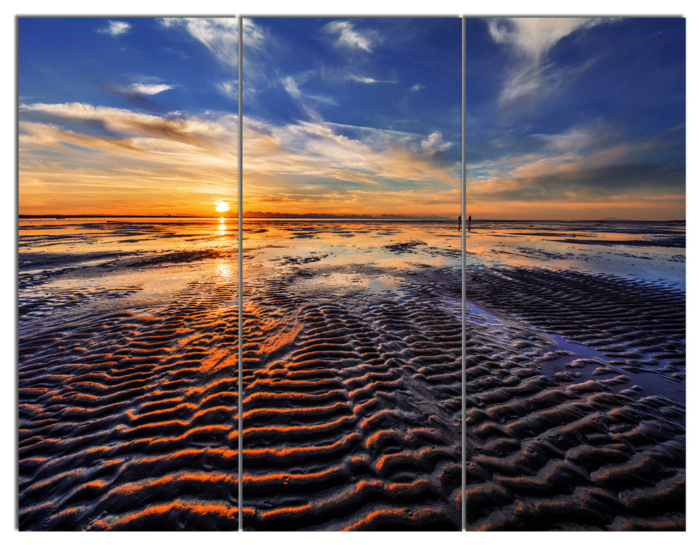 Waves On the Sand During Sunset, Seashore Triptych Canvas Print, 36x28, 3 Panels