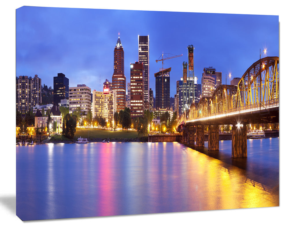 Skyline across the Willamette River, Large Cityscape Canvas Art Print, 60x40