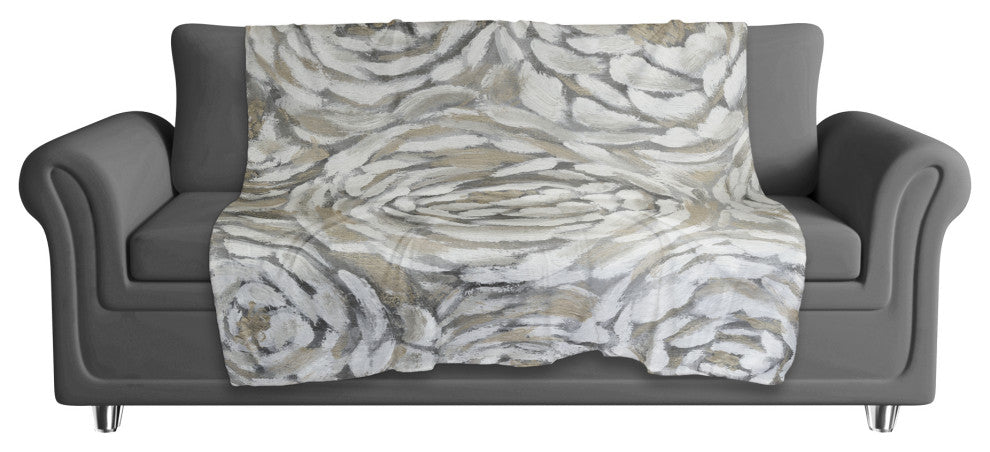 Cream and Gray Floral 50x60 Sherpa Fleece Blanket