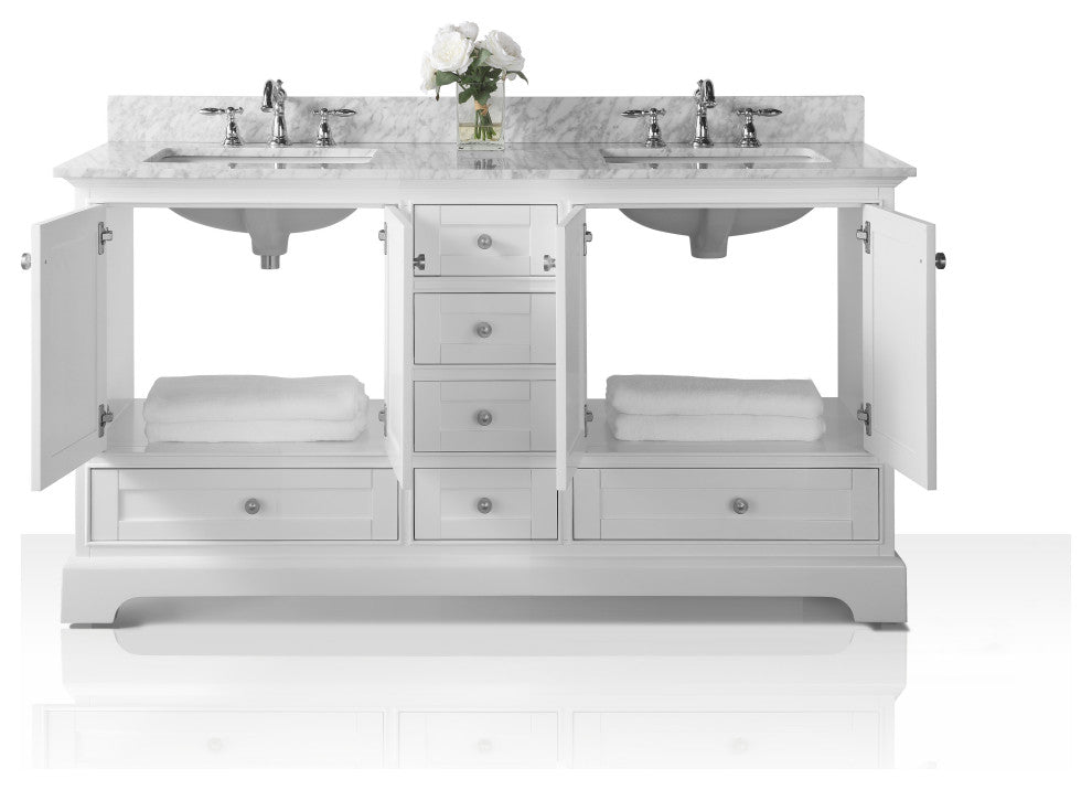 Audrey Vanity Set, White, 66", Brushed Nickle Hardware, No Mirror