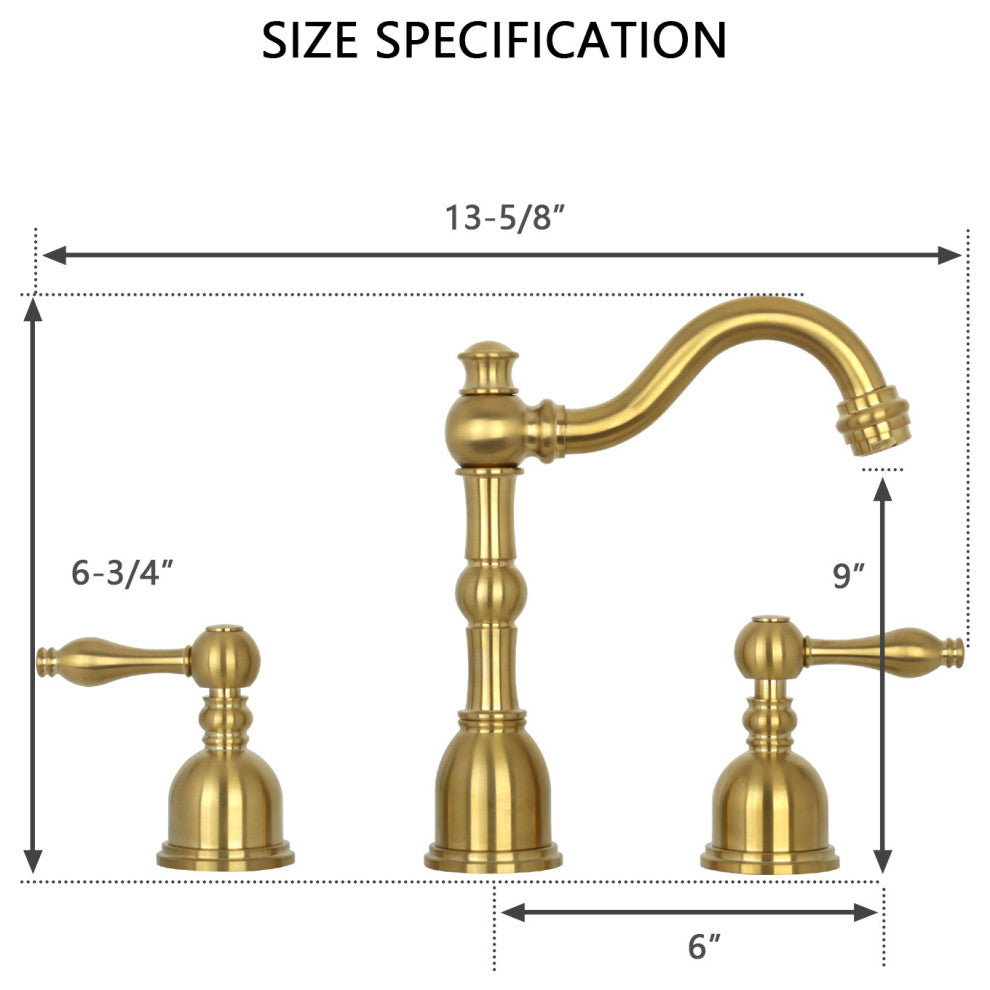 Two-Handle Copper Widespread Bathroom Sink Faucet, Brushed Gold
