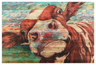 "Curious Cow" Wall Art Digital Print on Solid Wood, 45"x1.5"x30"