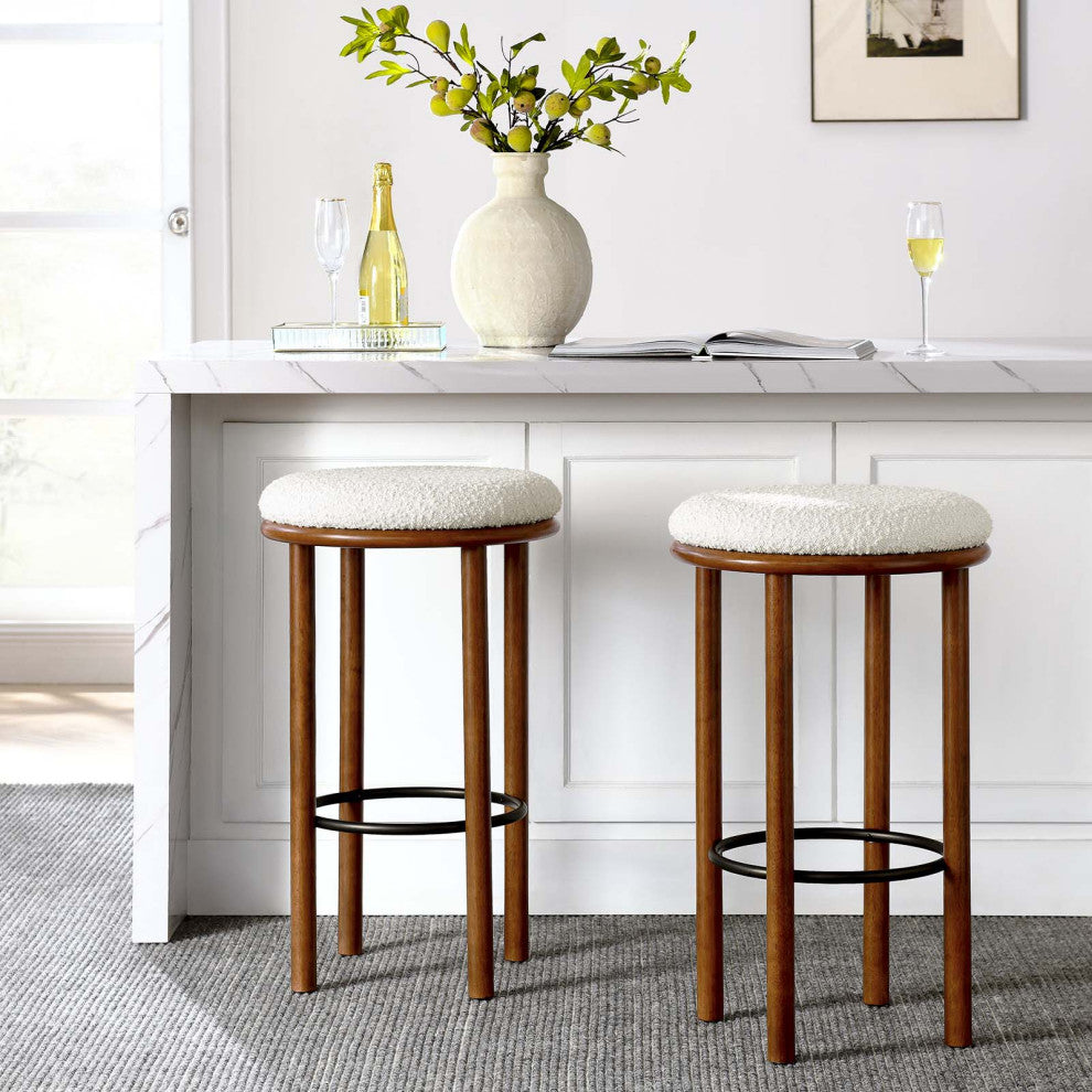 Fable Boucle Fabric Bar Stools - Set of 2 - Walnut Ivory