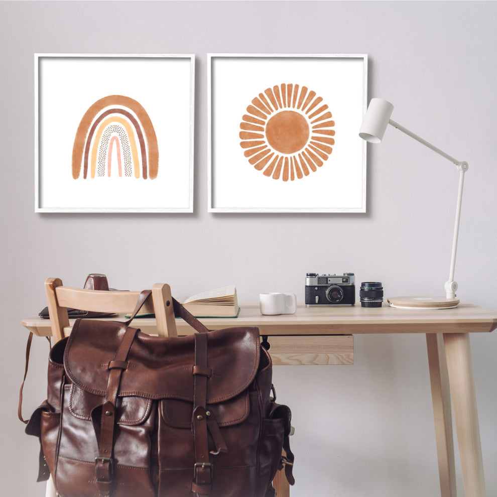 Cute Patterned Rainbow and Sun Boho Kids Doodle, 2pc, each 24 x 24