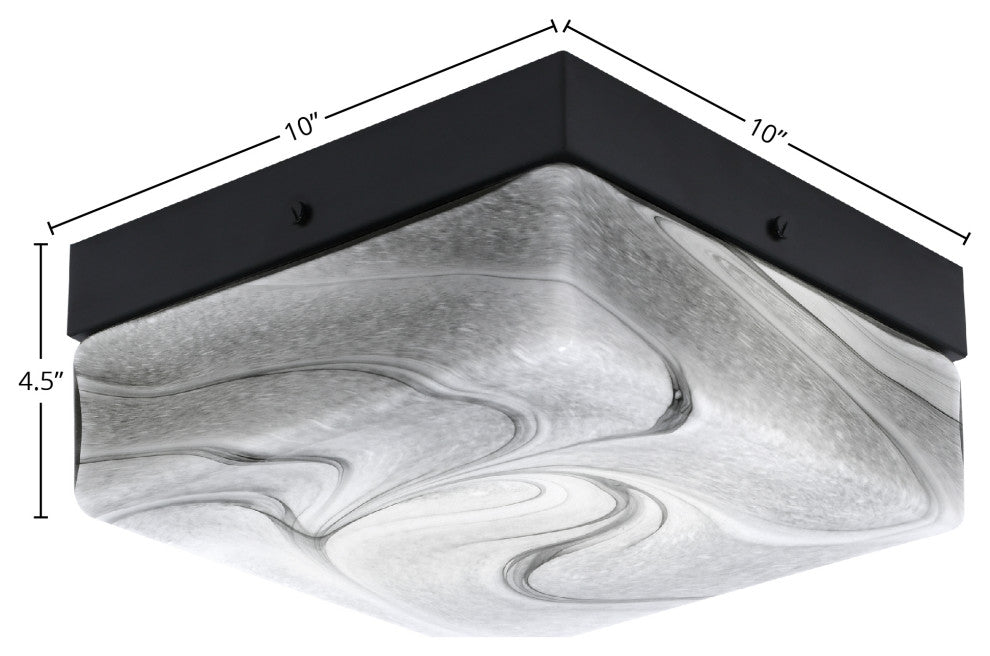 10" 2-Light Flush Mount Light, Matte Black, Onyx Swirl Glass