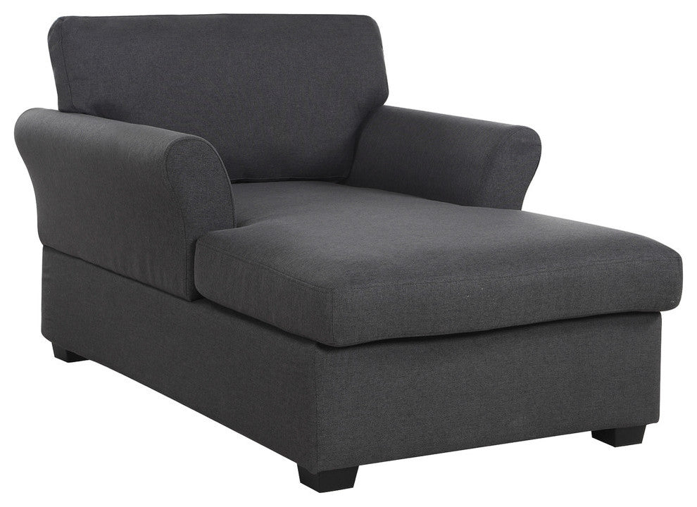 Large Classic Linen Fabric Living Room Chaise Lounge, Dark Gray