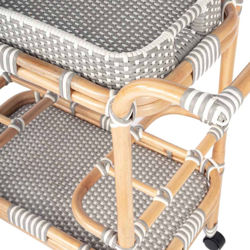 Butler Selena Gray and White Rattan Bar Cart