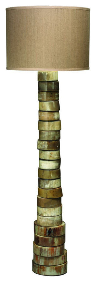 Stacked Horn Floor Lamp, Horn With Large Drum Shade, Elephant Hemp