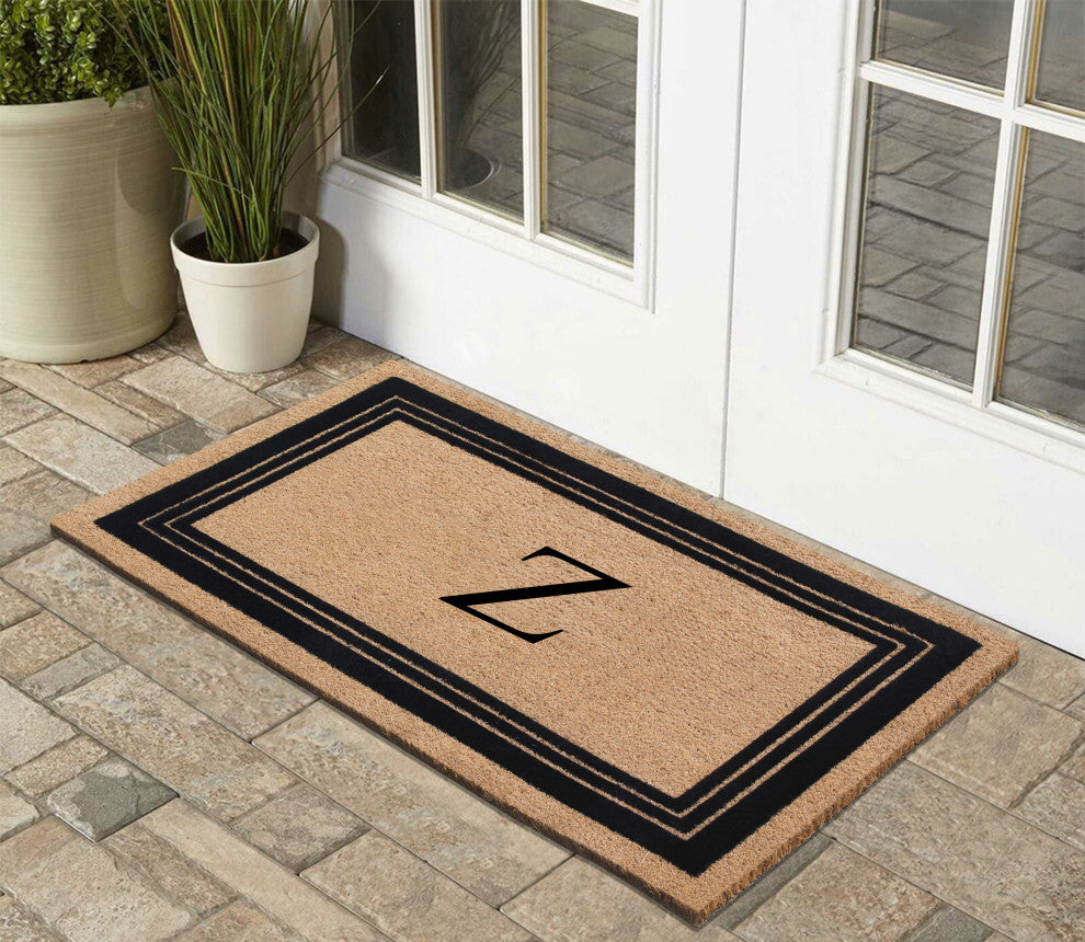 A1HC Natural Coir Monogrammed Entrance Flock Outdoor Durable Doormat 24" X 39",