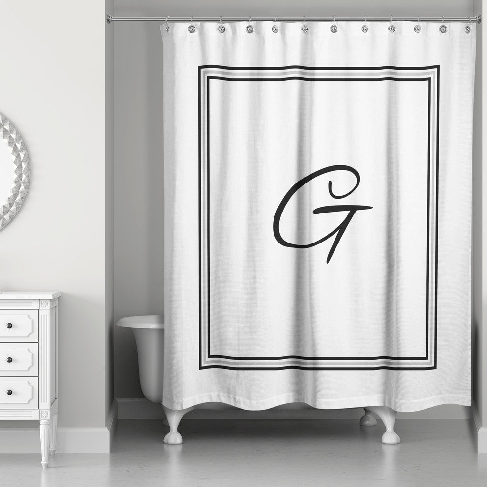 Classic White Monogrammed Shower Curtain, G