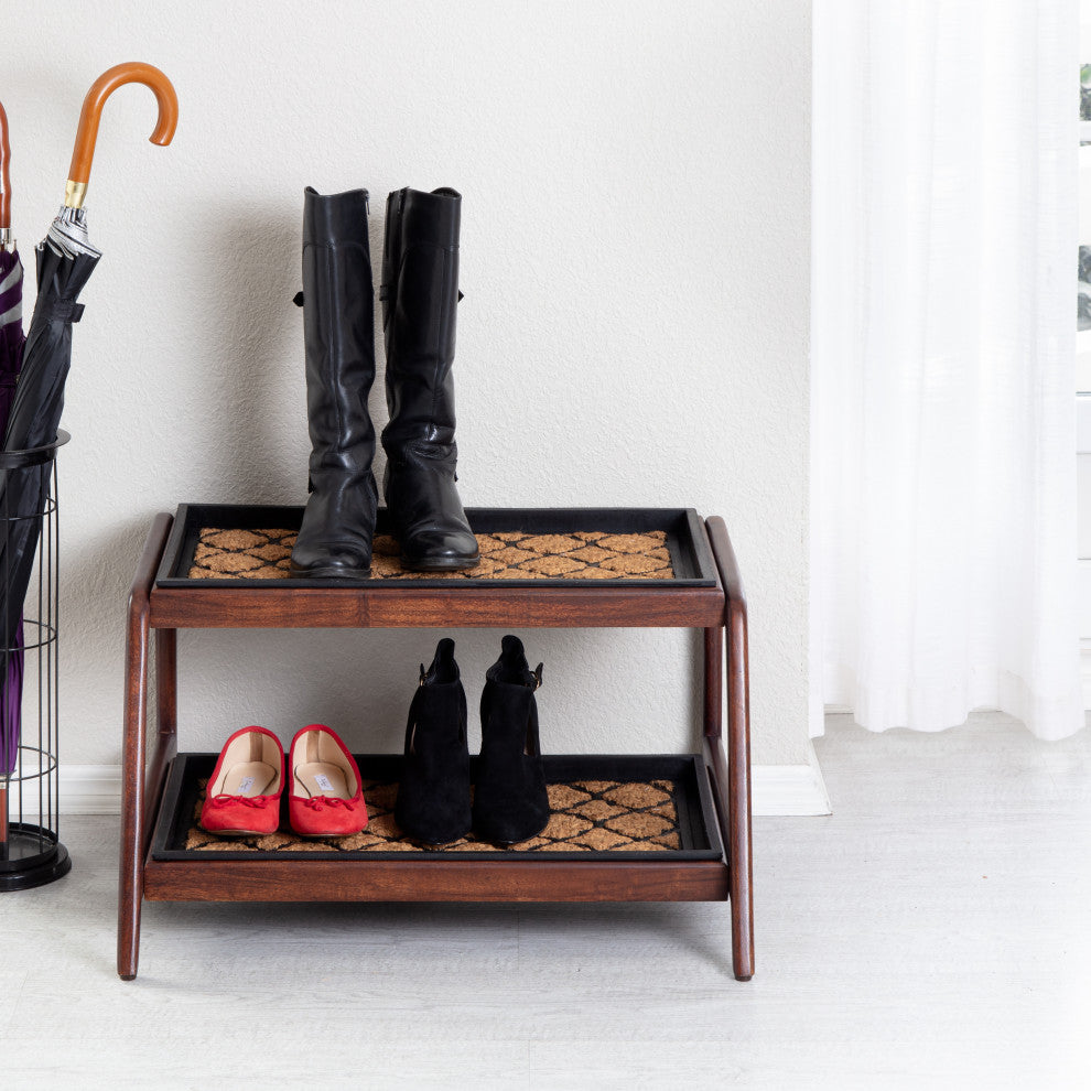 Double-Tier Brown Stand With 2-Pair Rubber Boot Trays Shangri-La