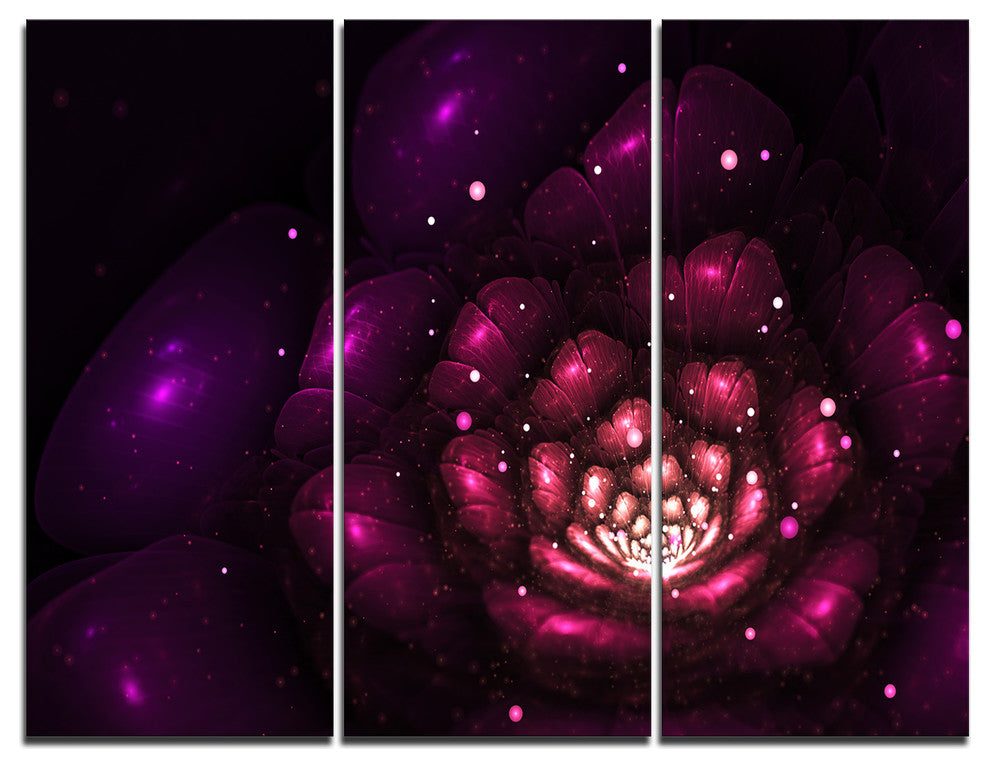 "Abstract Fractal Violet Flower" Digital Wall Art, 3 Panels, 36"x28"