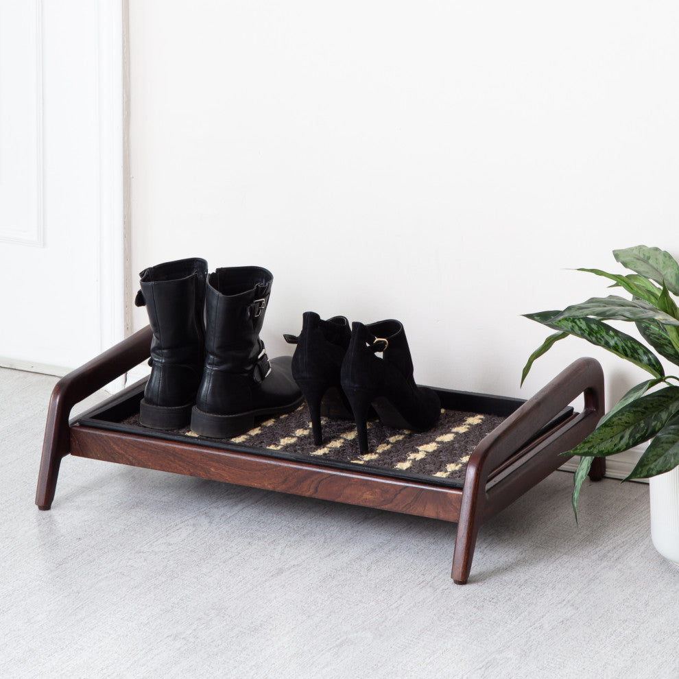 Single-Tier Brown Stand With 2-Pair Rubber Boot Tray Stevie and Paul