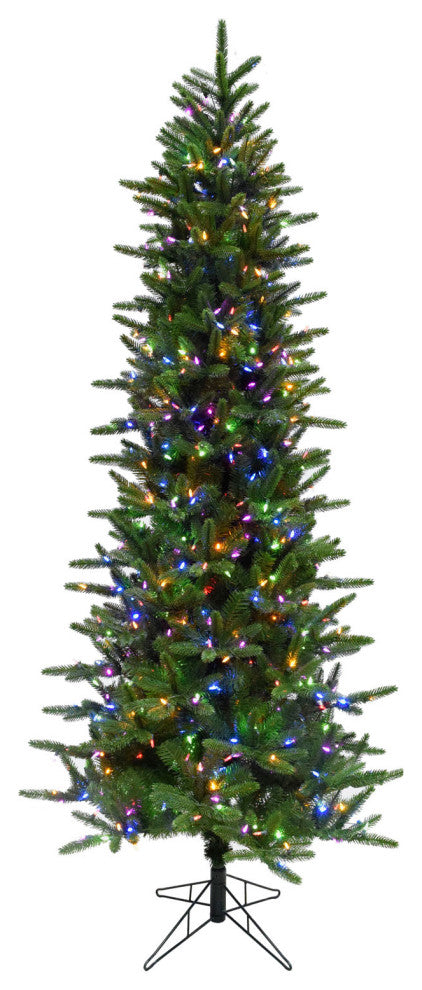 9' Carmel Pine Slim Artificial Christmas Tree, Multi-Color Led String Lights