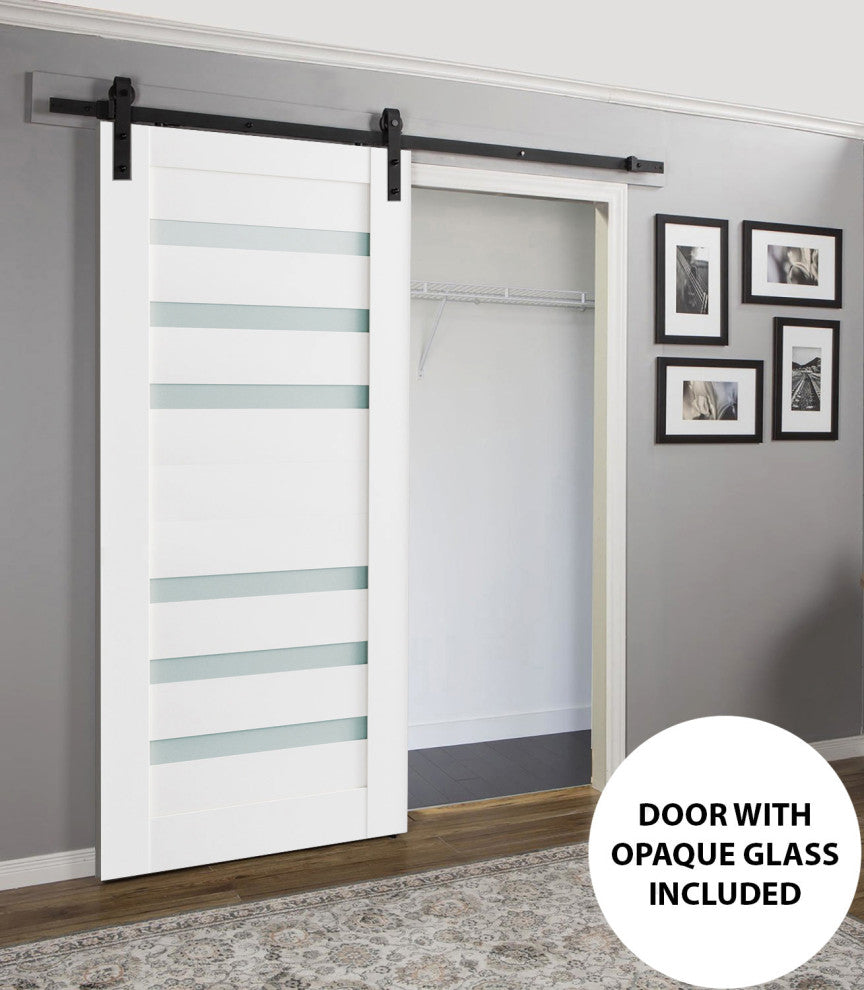 Barn Door 18 x 80 Frosted Glass, Quadro 4266 White, Set 6.6' Rail
