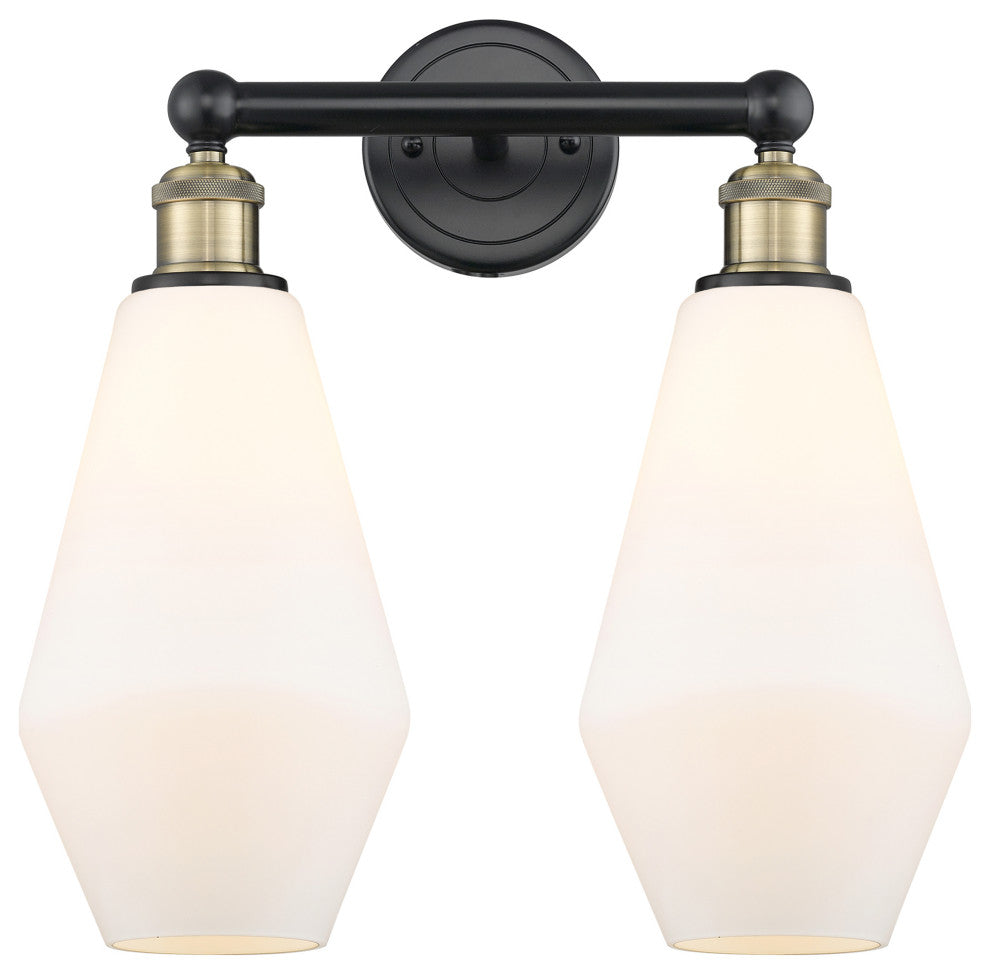 Cindyrella-2 Lt 16"Bath Vanity Lt-Black Antique Brass -Cased Matte White Shade