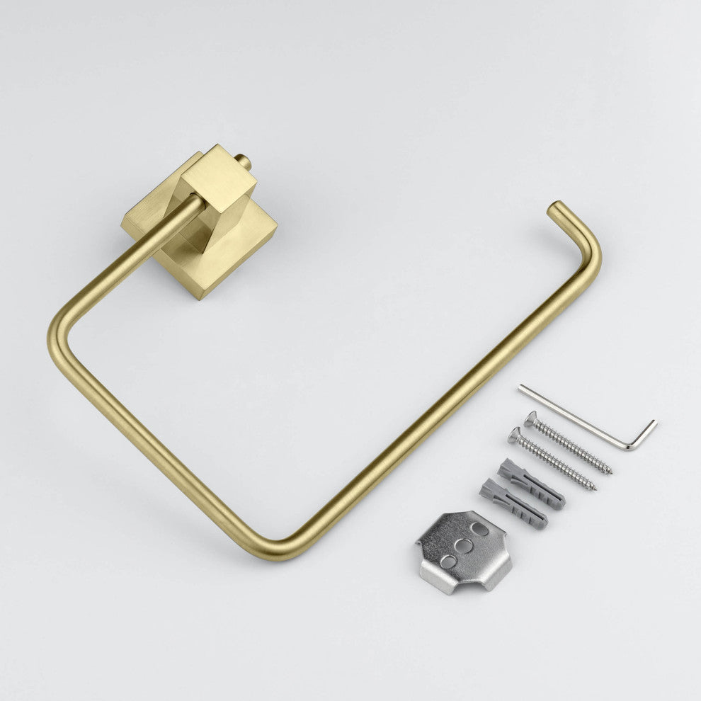 Cube Bathroom Towel Ring, Brushed Gold