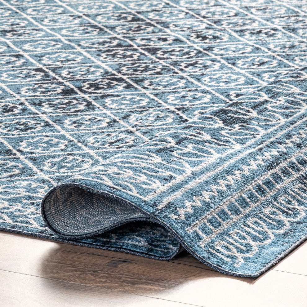 Nuloom Prestyn Machine Washable Faded Tribal Trellis Area Rug, Aqua 6'7"x9'