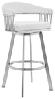 30" Mod White Faux Leather Brushed Silver Finish Swivel Bar Stool