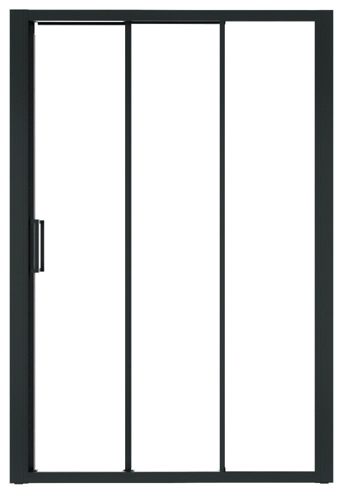 3-Panel Sliding Semi-Frameless Shower Door in Matte Black Finish, 54"x70"