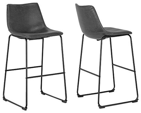 Adan Iron Frame Vintage Gray Faux Leather Bar Stools, Set of 2