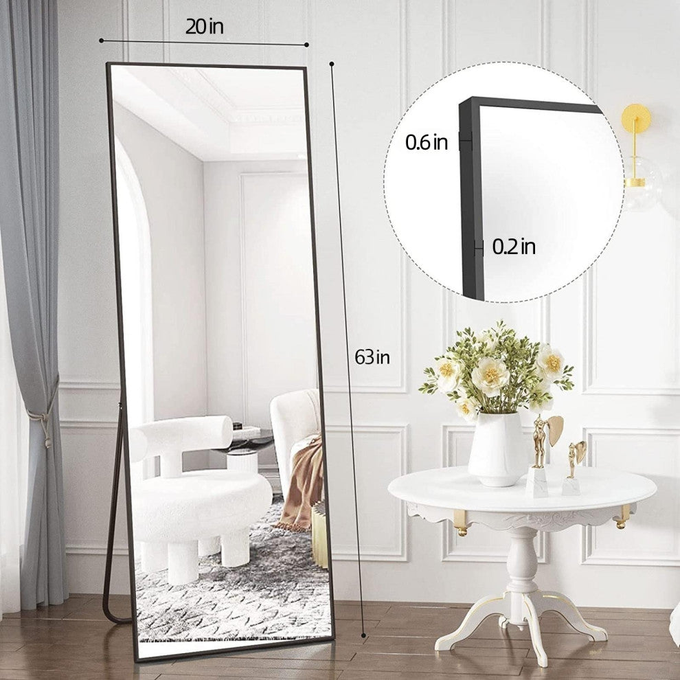 Easly Aluminum Alloy Framed Rectangular Floor Mirror, Black, 20x63