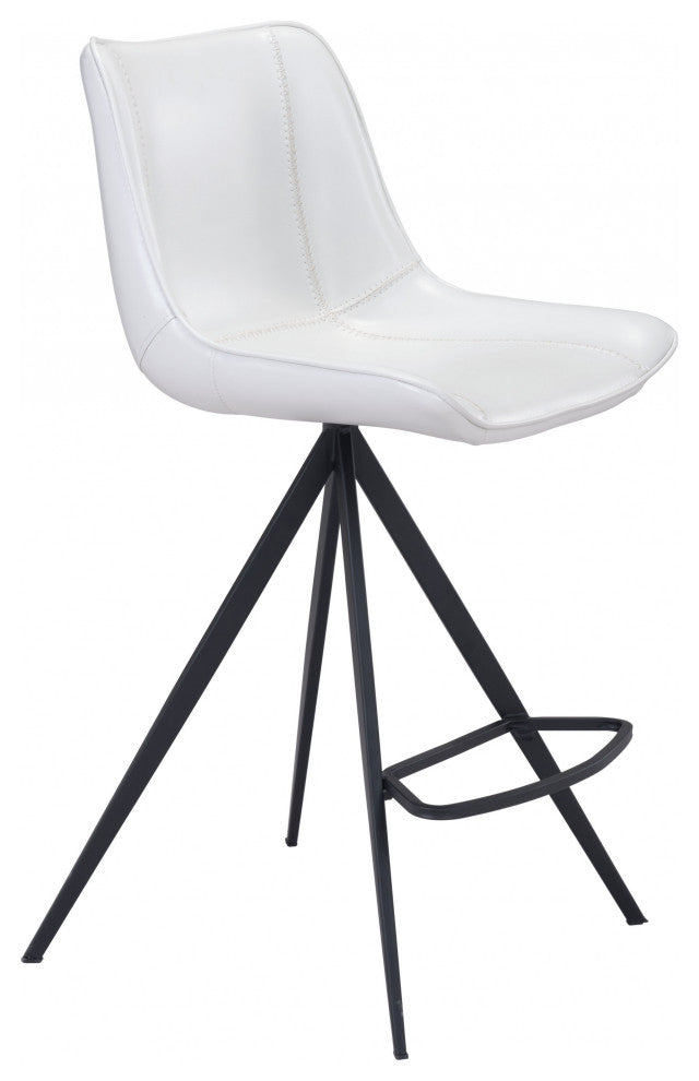Set of Two White and Black Faux Leather Triangle Base Counter Chairs