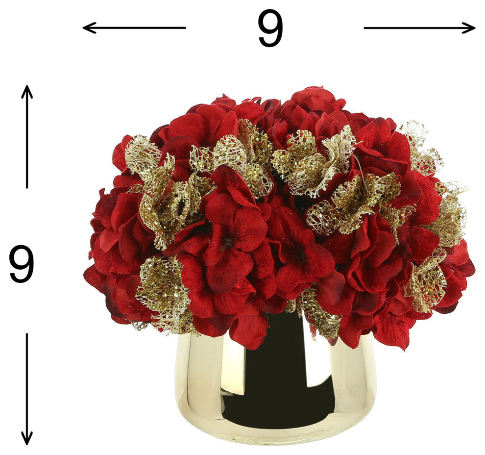 Red and Burgundy Hydrangea Holiday Arrangement Bundle