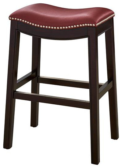 New Ridge Home Goods Julian Counter Height Barstool With Red Faux Leather Seat