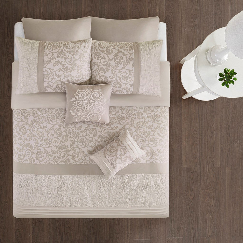 510 Design Ramsey Embroidered 8 Piece Comforter Set, Neutral, King