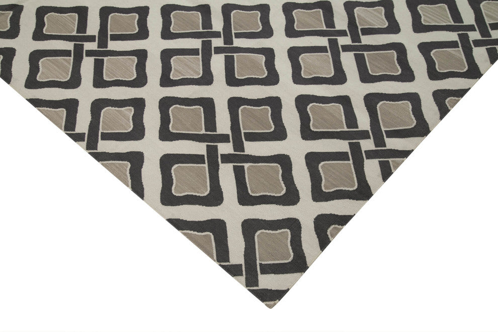Rug N Carpet - Handmade Wool 8' 1'' x 9' 9'' Geometric Dhurrie Kilim Rug