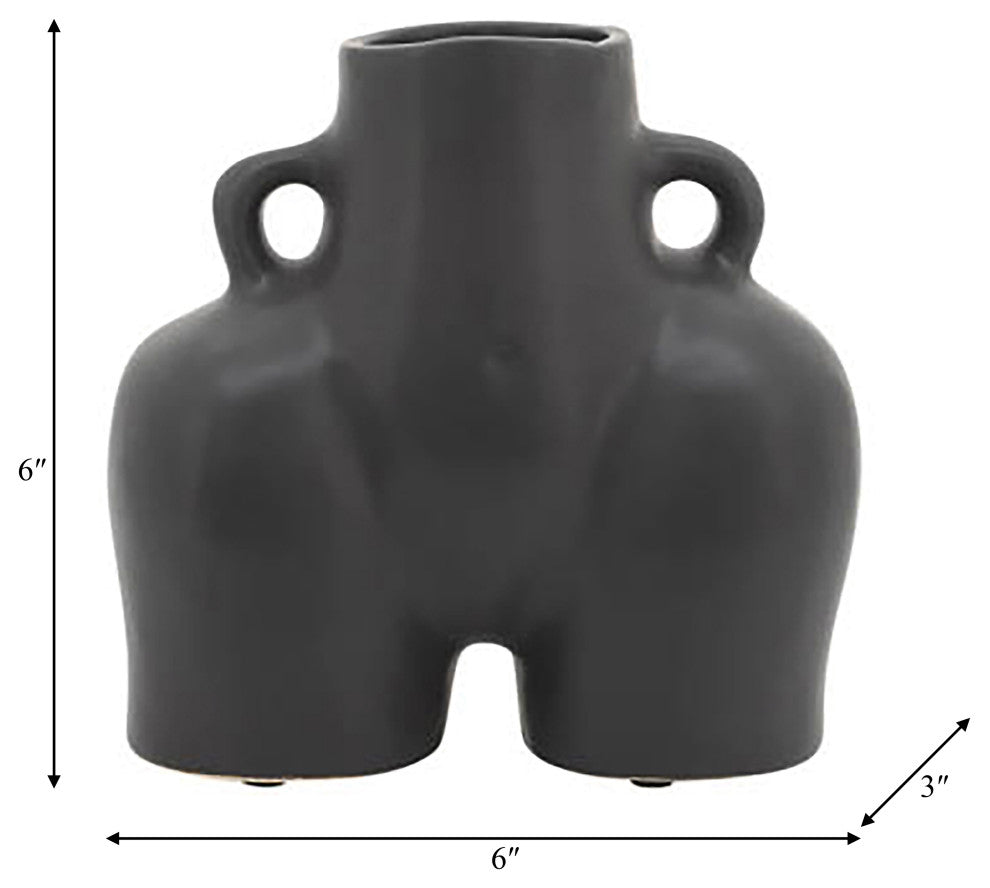 Ceramic 6" Half Body Vase, Black